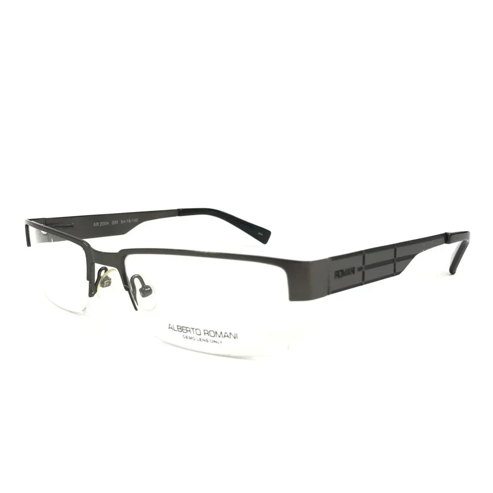 Alberto Romani Eyeglasses Frames AR2004 GM Gunmetal Rectangle Half Rim 54-18-140